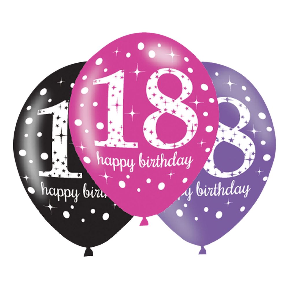 Ballonger 18 Rosa/Svart Happy Birthday