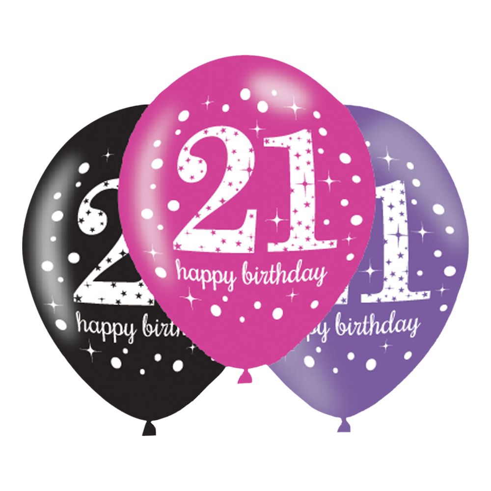 Balloner 21 Lyserød/Sort Happy Birthday