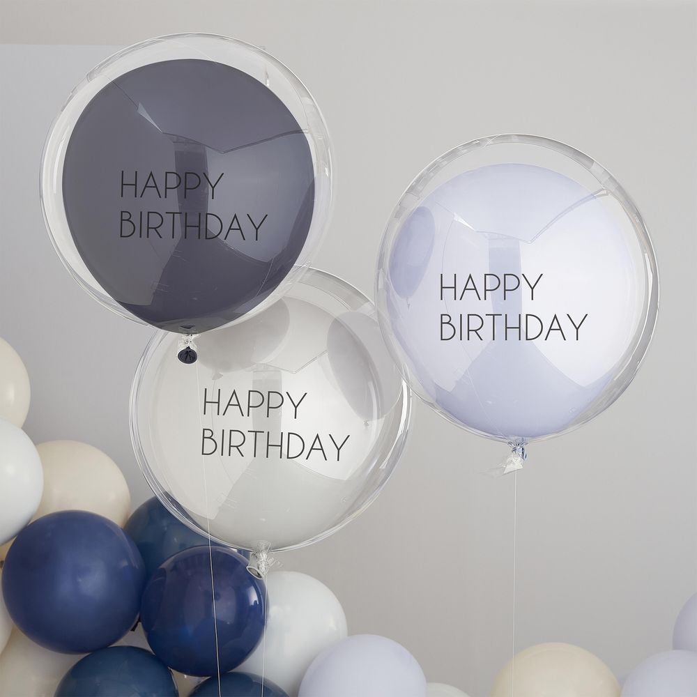 Balloner Dobbelte Happy Birthday Blå