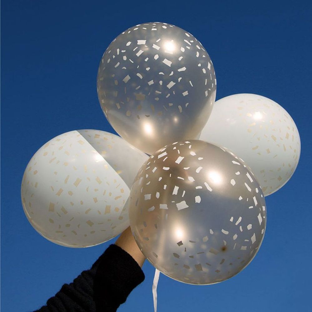 Ballonger Gull/Hvit Konfetti