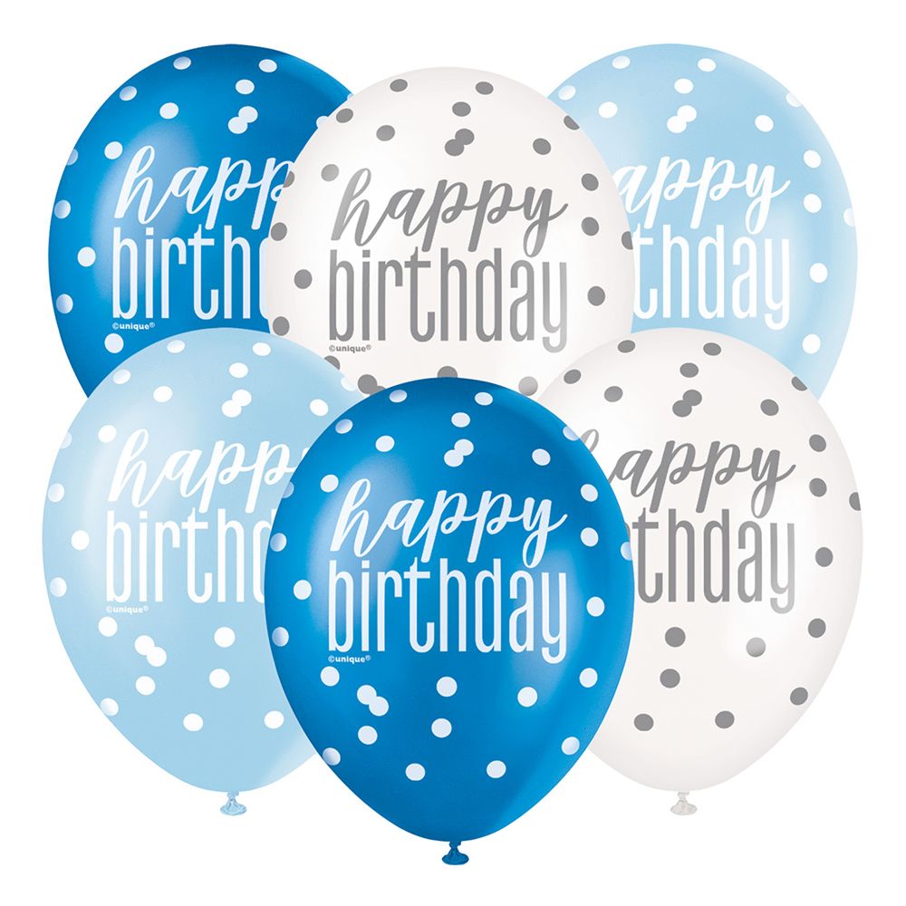 Ballonger Happy Birthday Blå/Hvit