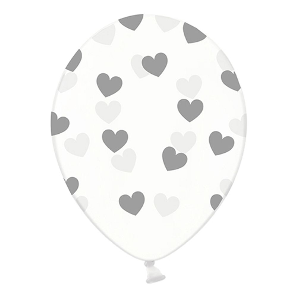 Ballonger Transparente med Sølvhjerter