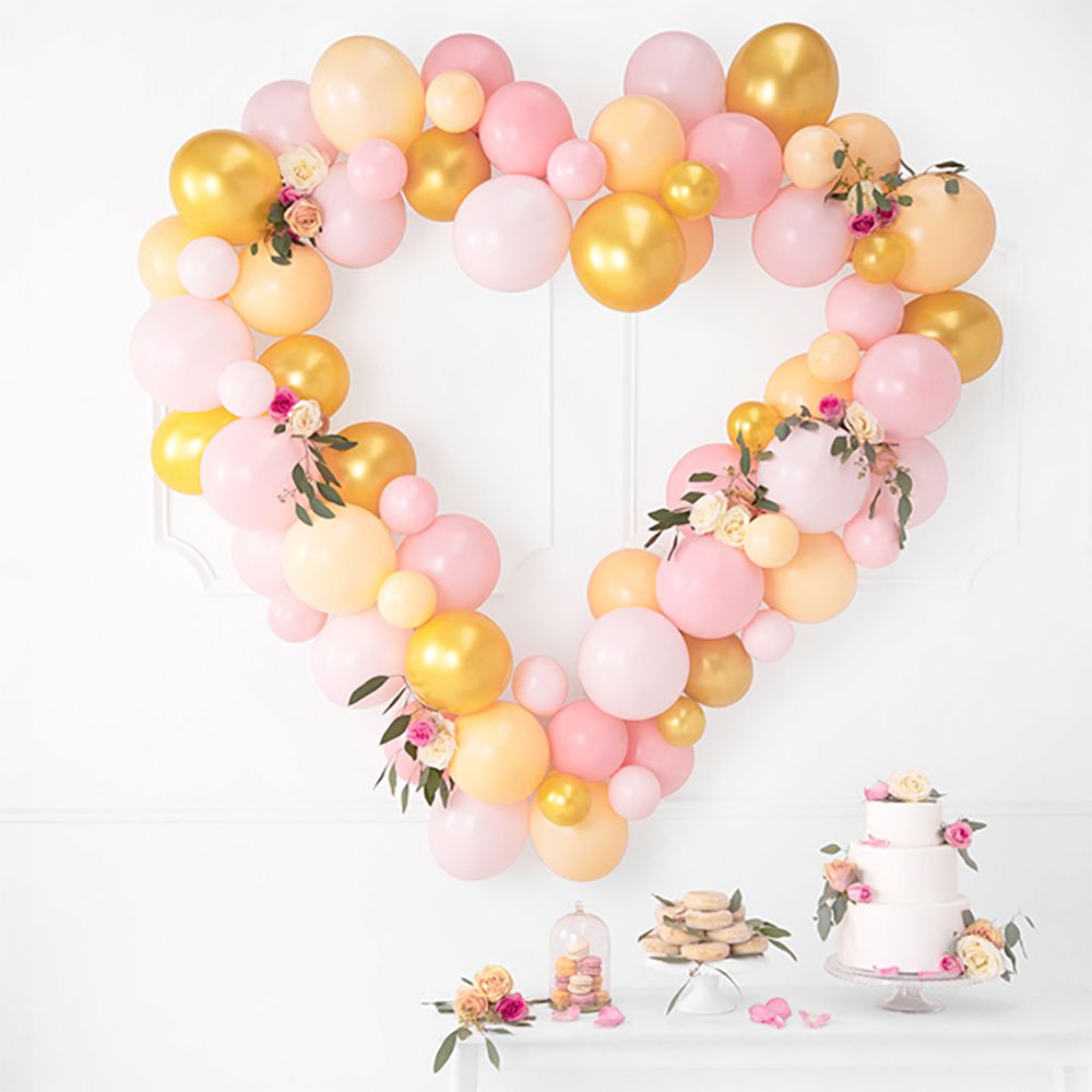 Ballonfigur Guld/Lyserød Hjerte Stort