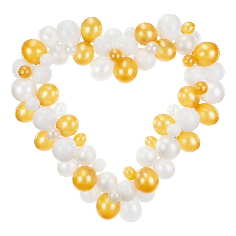 Ballonfigur Guld/Hvid Hjerte Stort