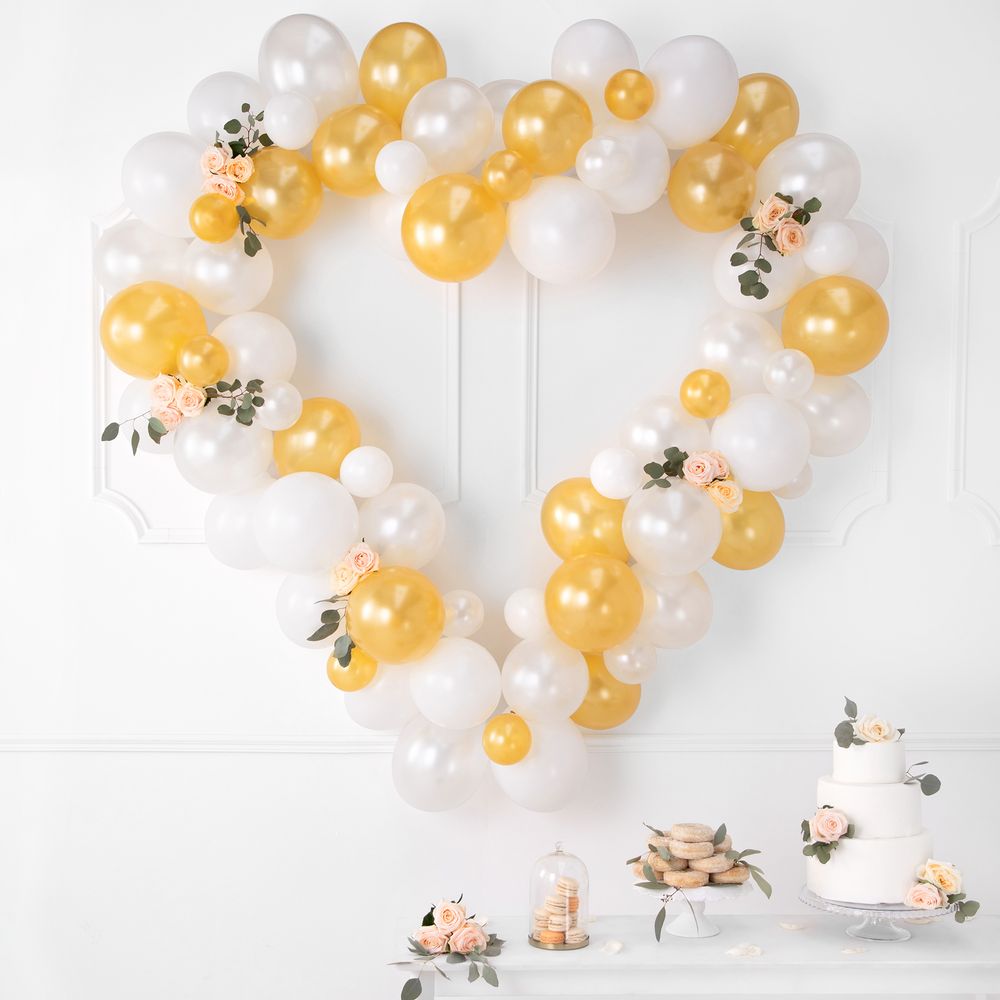 Ballonfigur Guld/Hvid Hjerte Stort