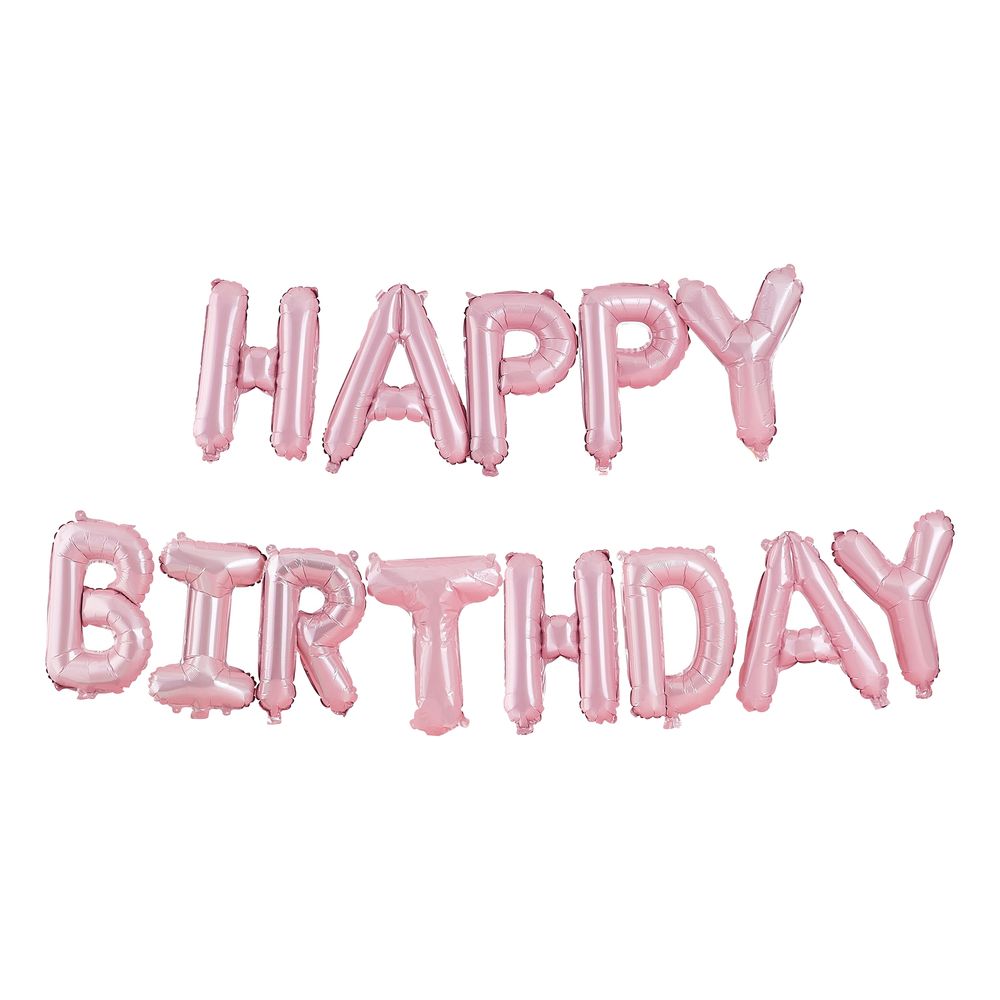 Ilmapalloviirinauha Happy Birthday Vaaleanpunainen