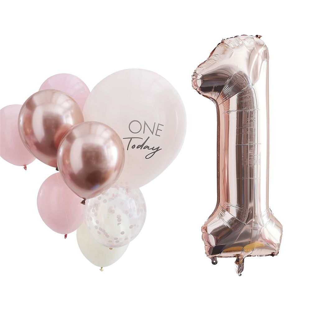 Ballongsett 1 År Rosa/Roségull