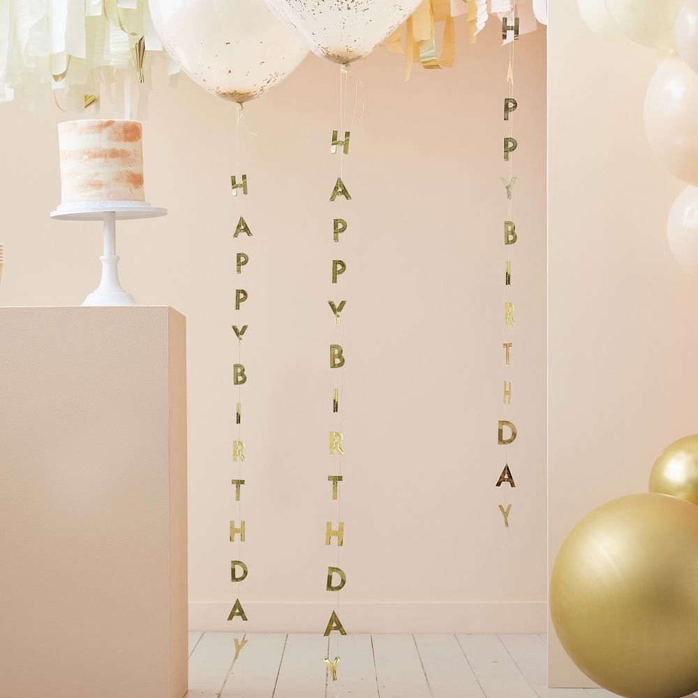 Ballongsvansar Happy Birthday Guld