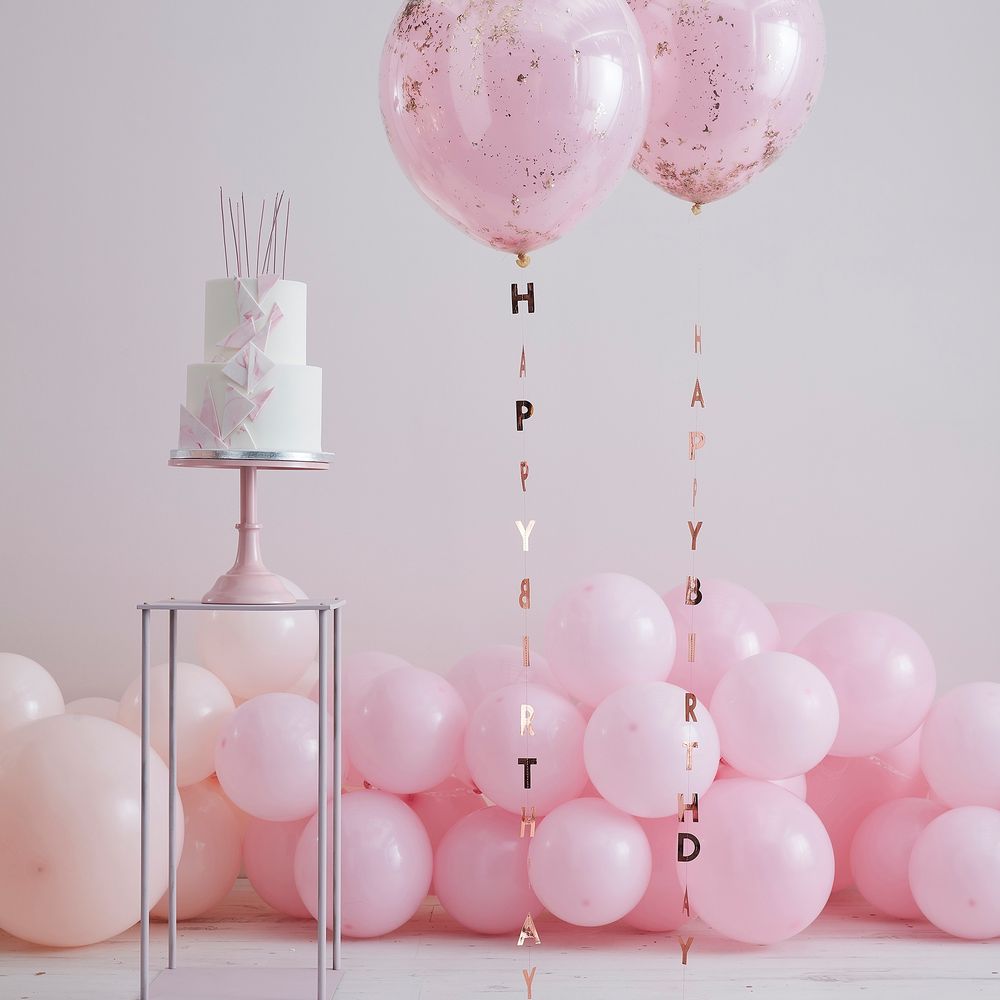 Ballongsvansar Happy Birthday Roséguld