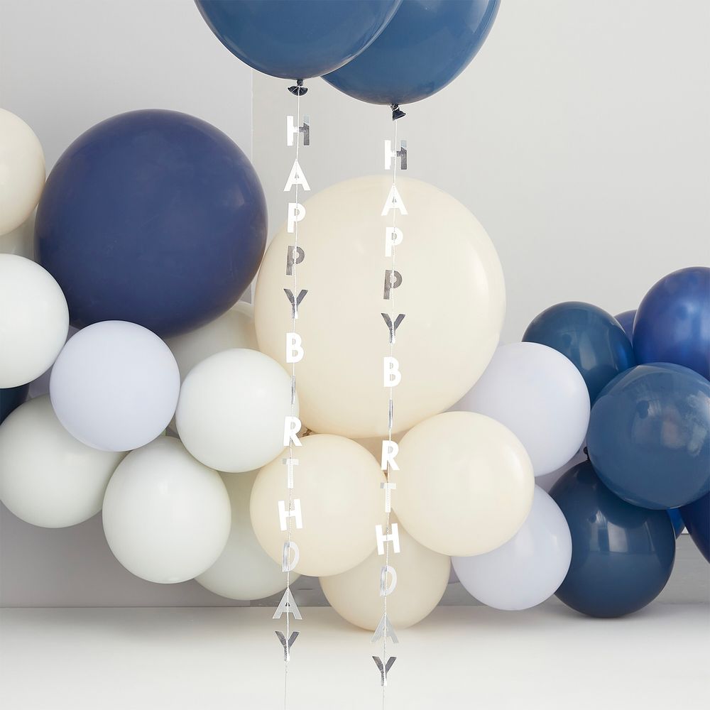 Ballongsvansar Happy Birthday Silver