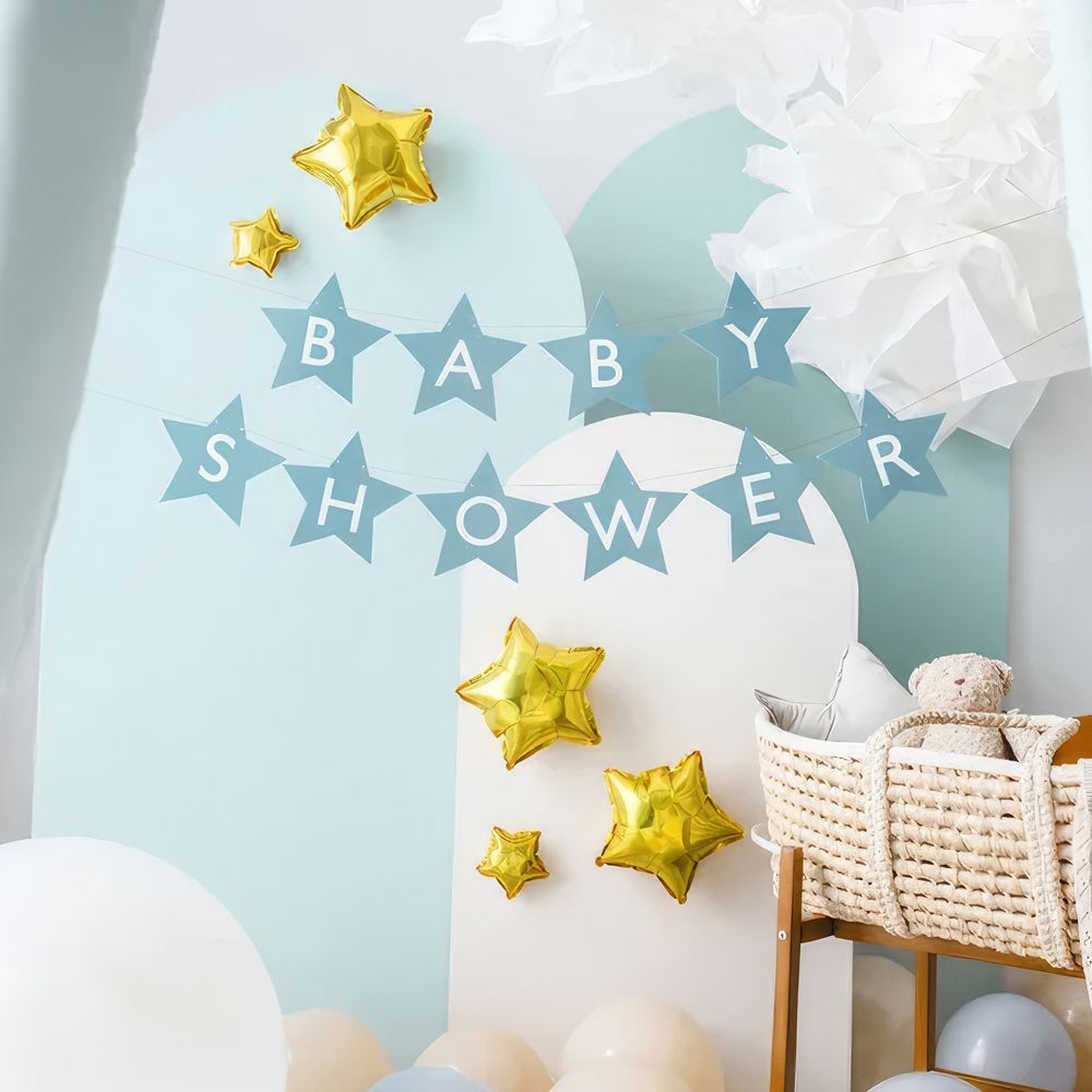 Girlang Baby Shower Stjärnor Blå