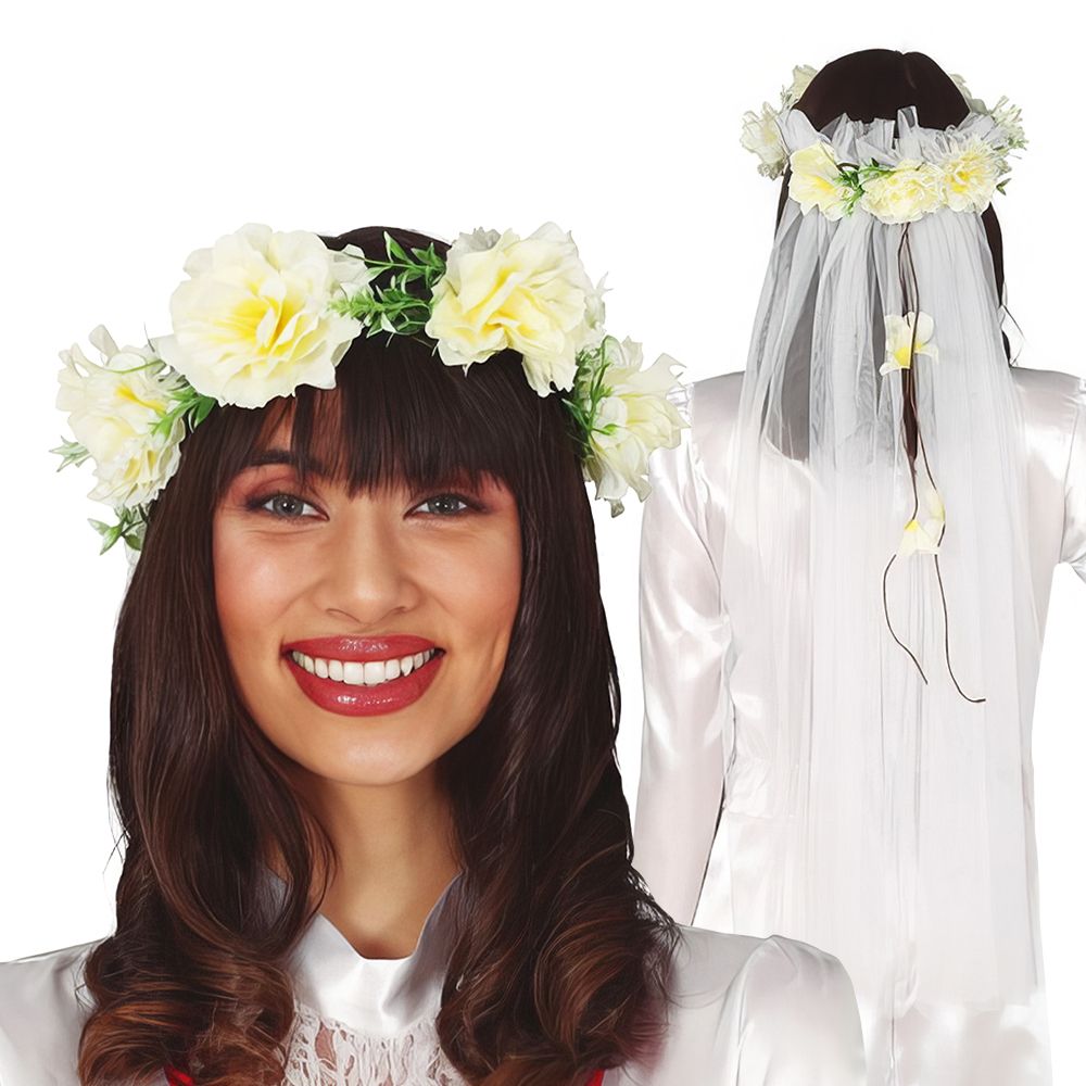 Blomsterkrans med Vit Slöja