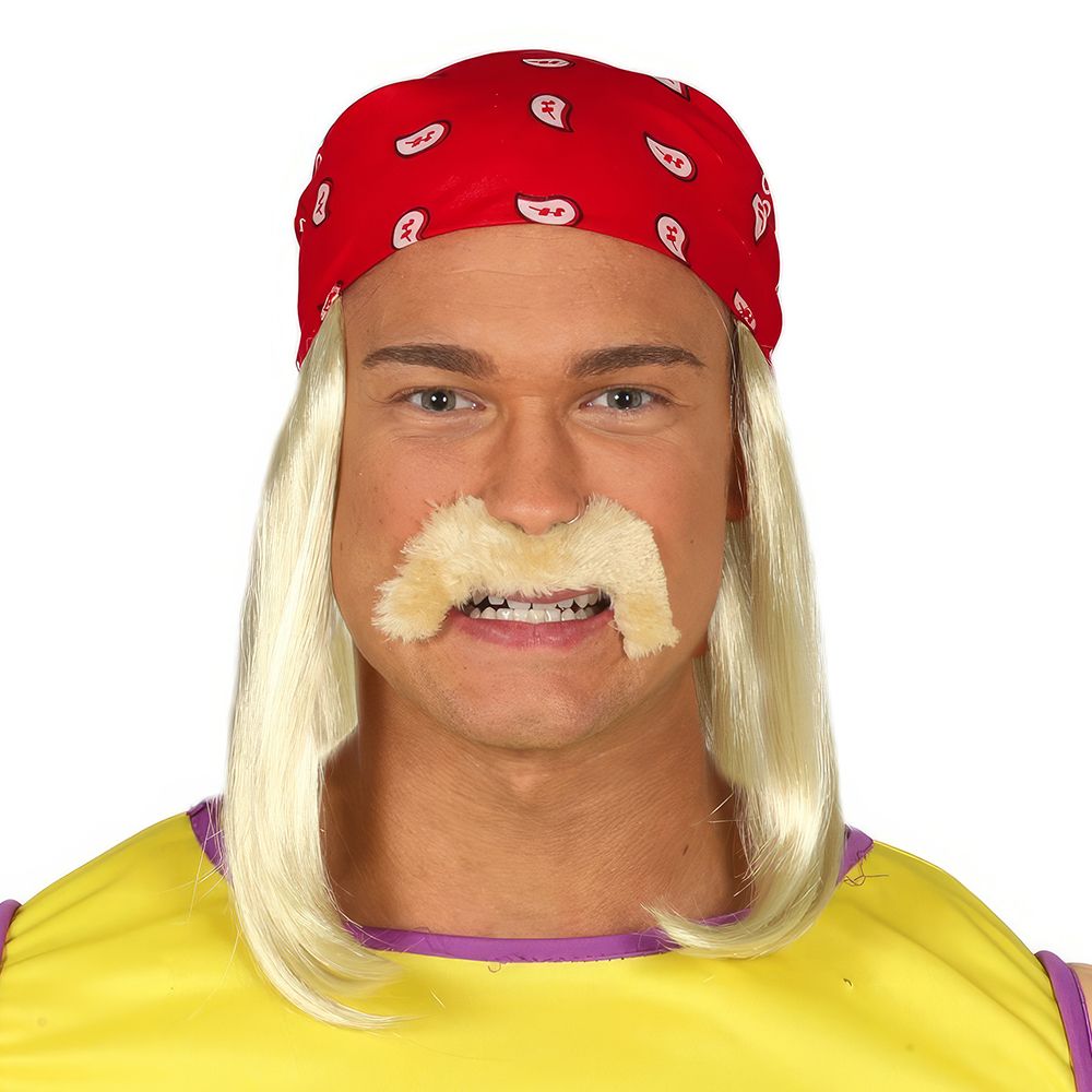 Blond Peruk med Scarf & Mustash