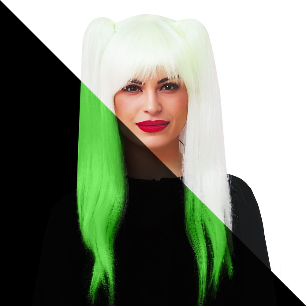 Blond UV Neon Peruk med Tofsar