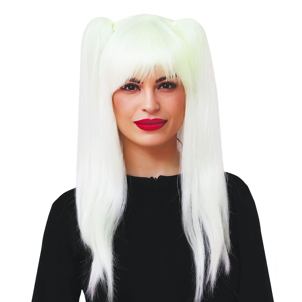 Blond UV Neon Peruk med Tofsar