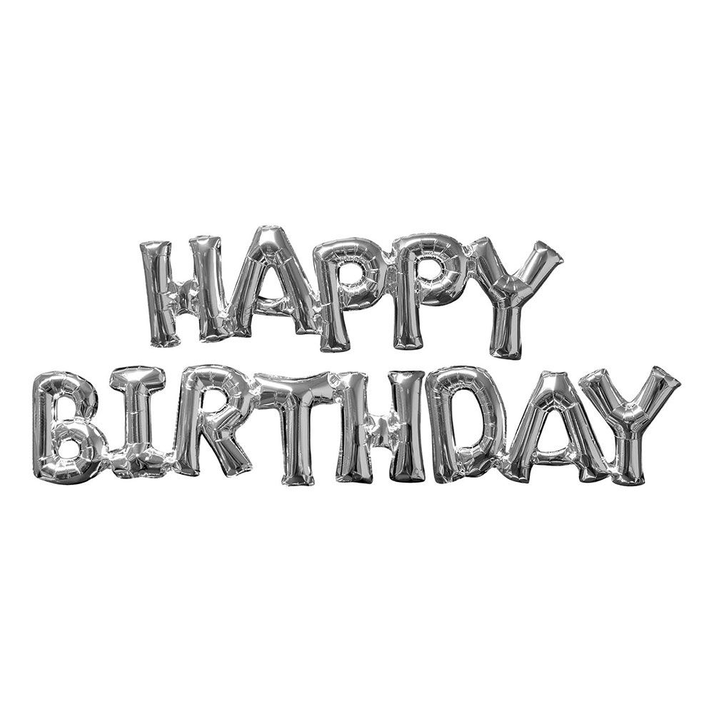 Kirjainilmapallot Happy Birthday Silver