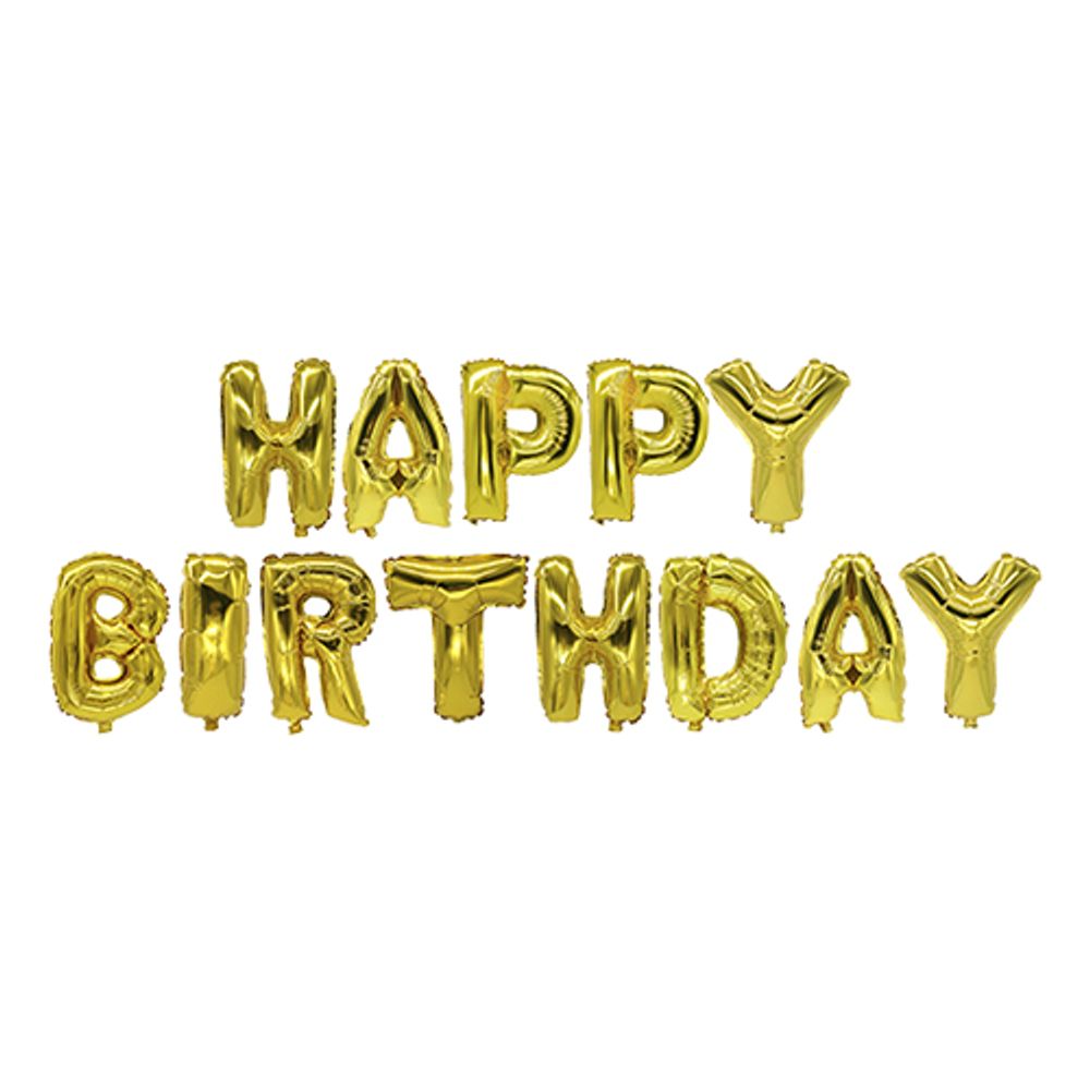 Kirjainilmapallot Happy Birthday Kultainen