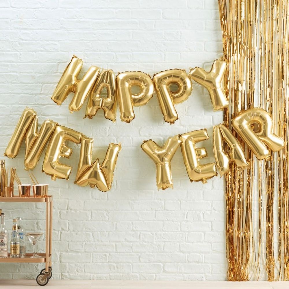 Ballonggirlang Happy New Year Guld Metallic