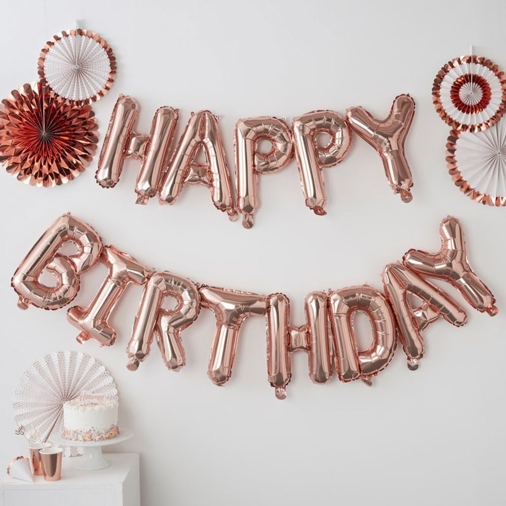 Bokstavballonger Happy Birthday Rosegull