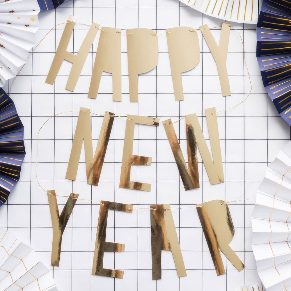 Kirjainnauha Happy New Year Kultainen Metallic