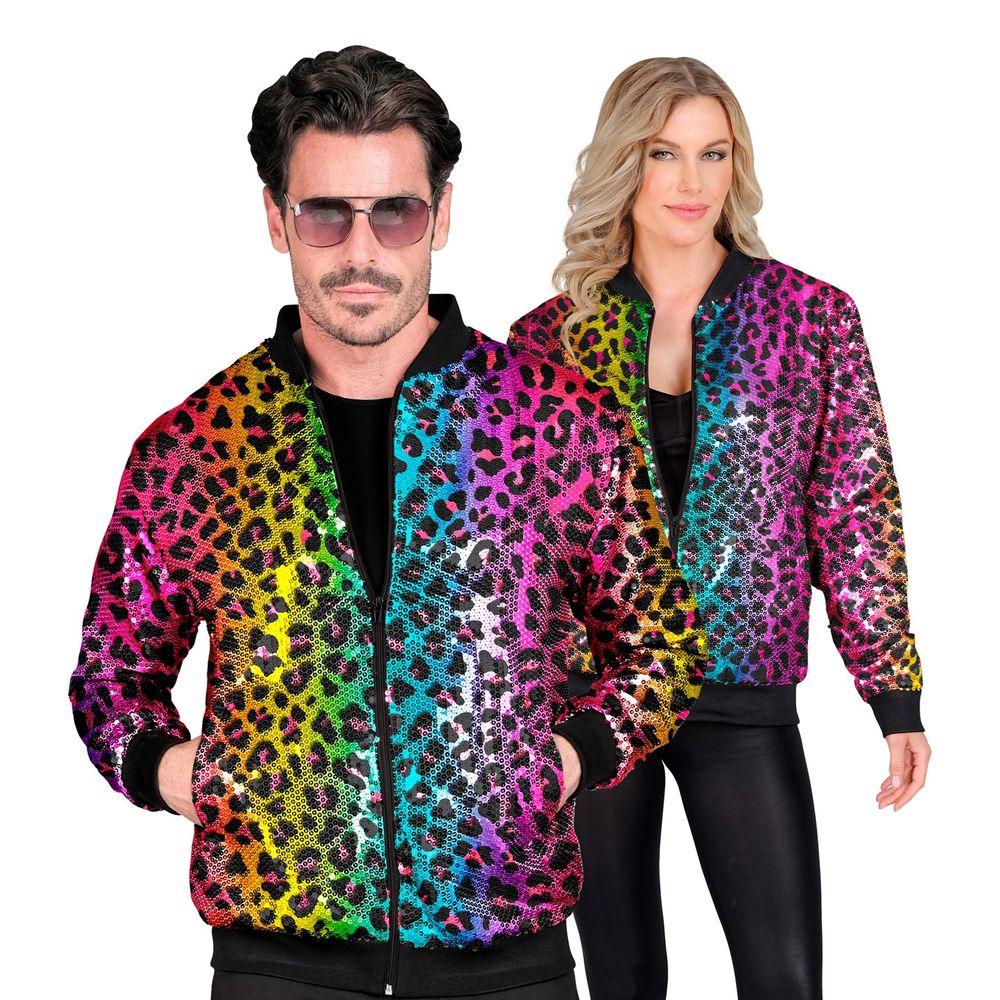 Paljettibombertakki Rainbow Leopard