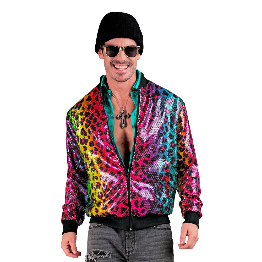 Paljettibombertakki Rainbow Leopard