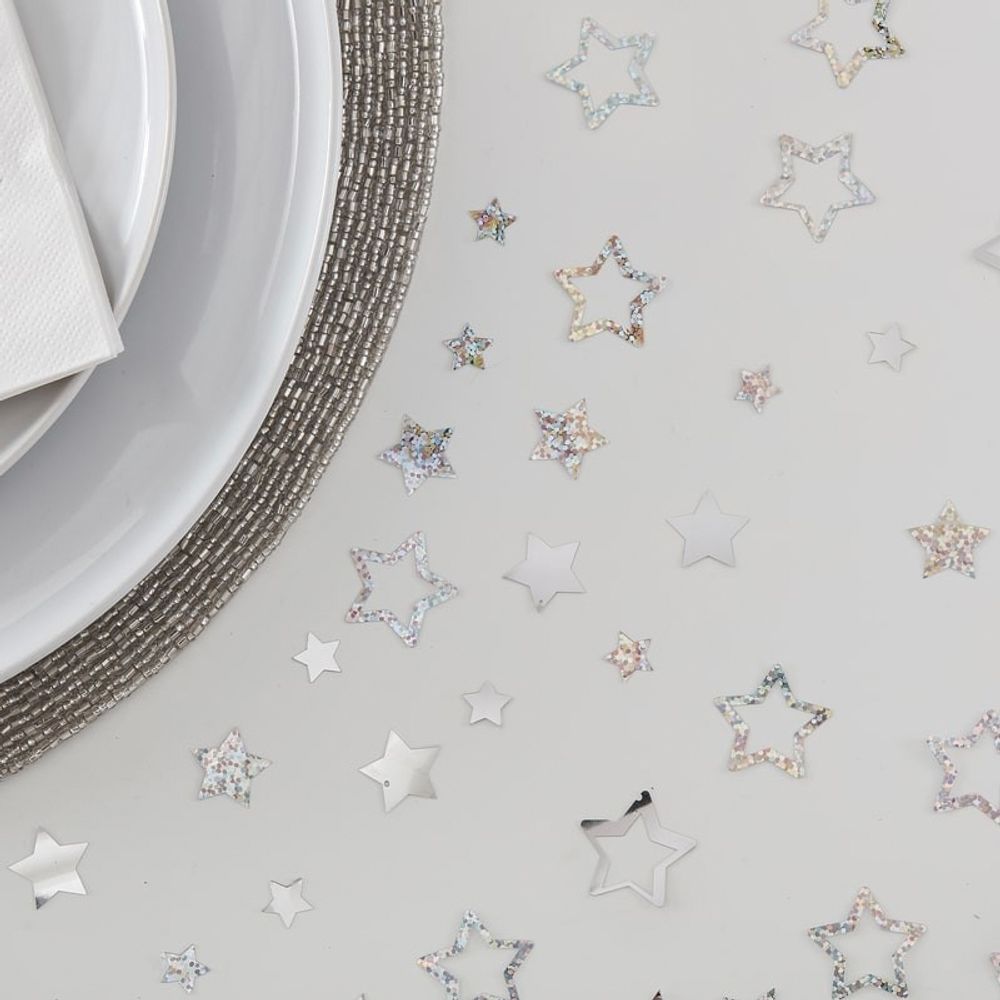Bordkonfetti Stjerner Sølv Glitter
