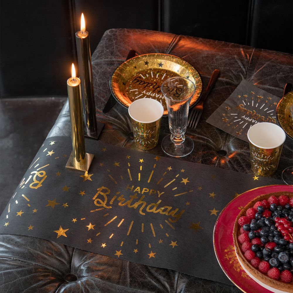 Bordslöpare Sparkling Happy Birthday Svart/Guld