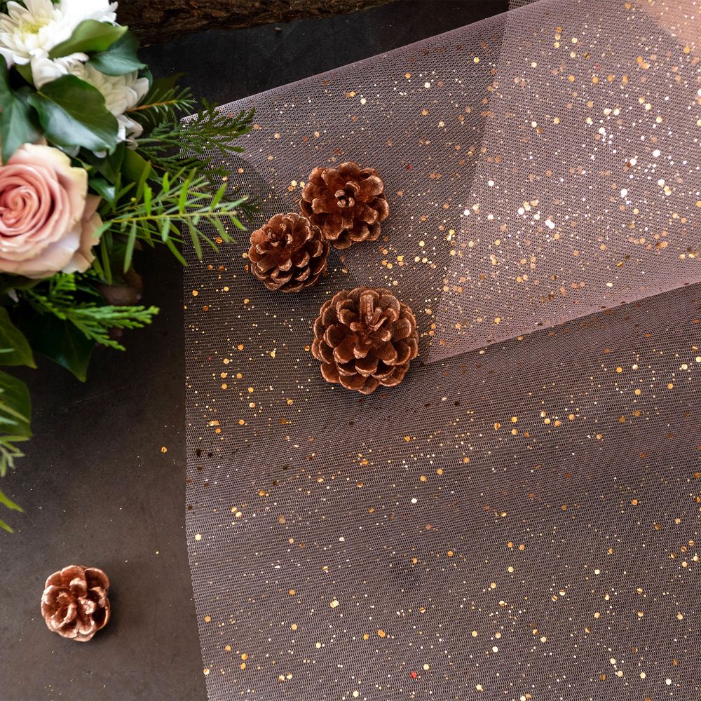 Bordslöpare Tyll Glitter Roséguld