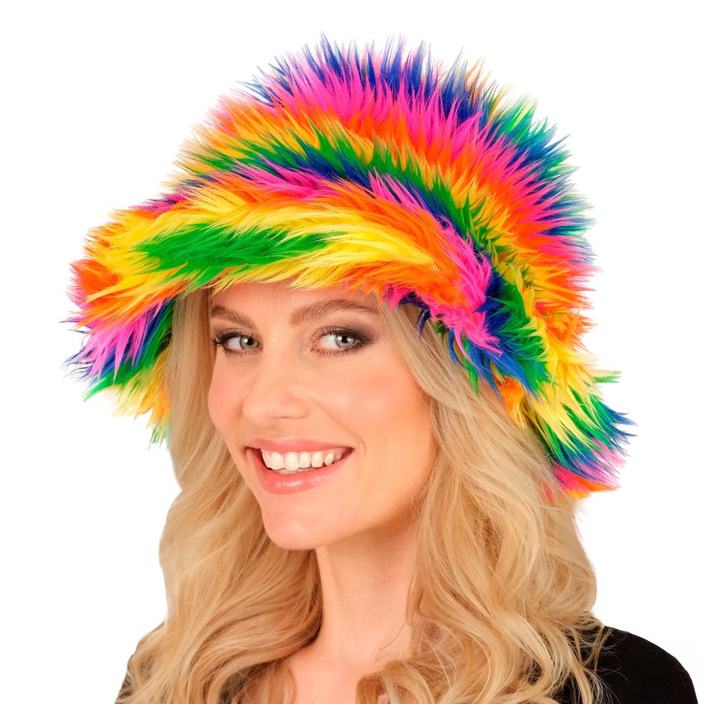 Fluffy Rainbow Bucket Hat