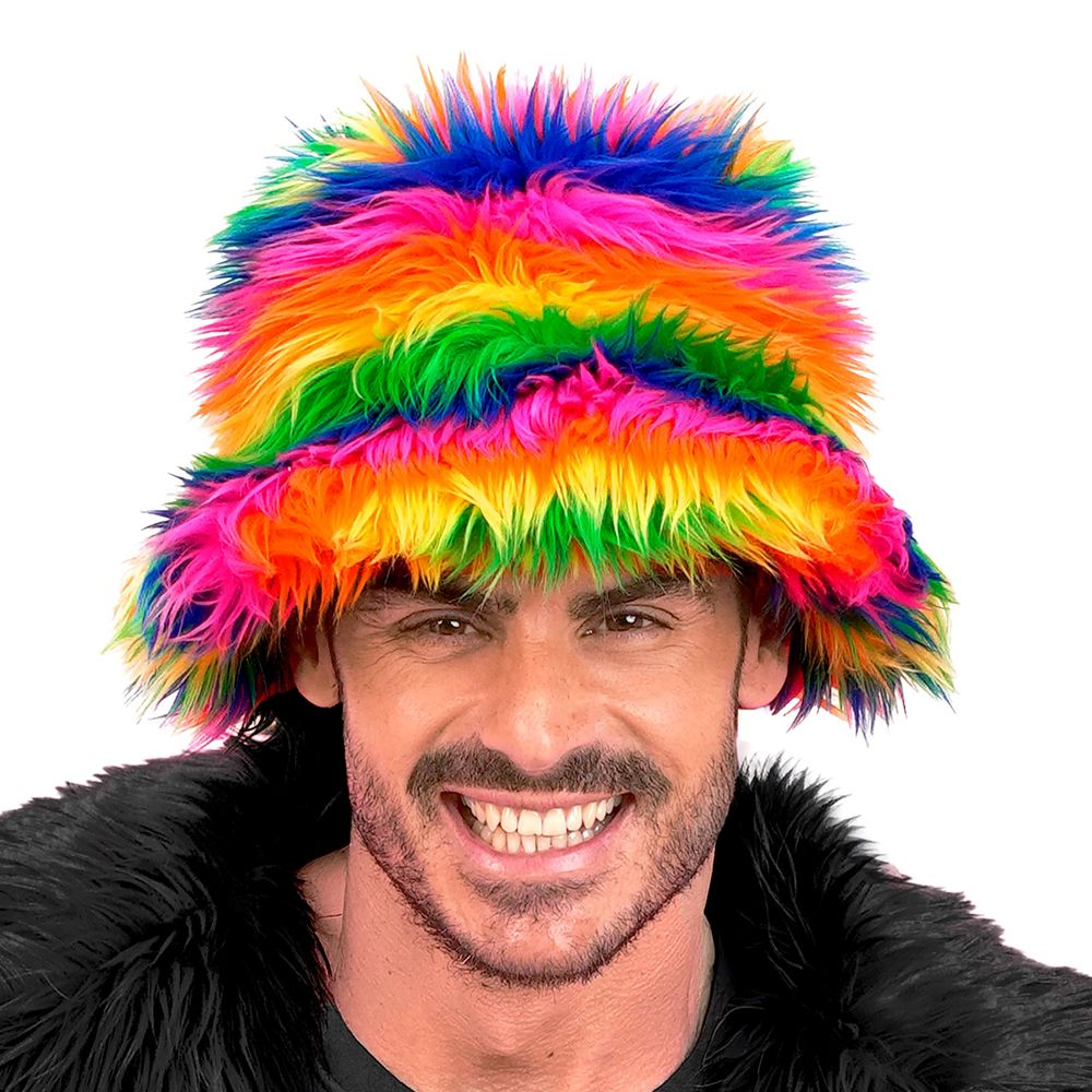 Fluffy Rainbow Bucket Hat