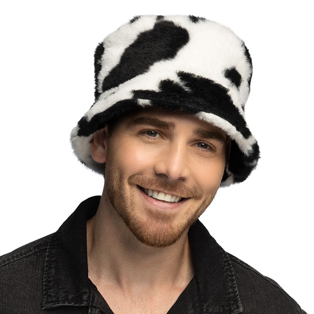Bucket Hat i kunstpels med komønster