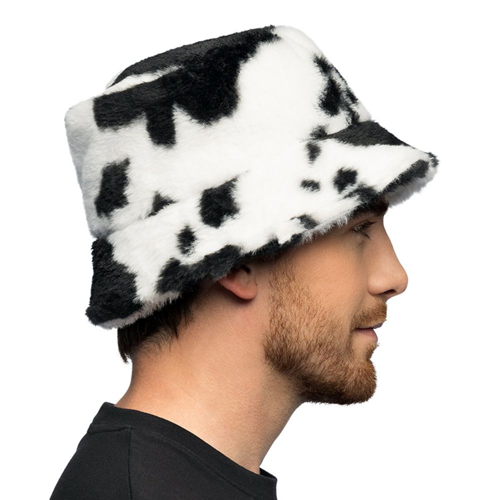 Bucket Hat i kunstpels med komønster