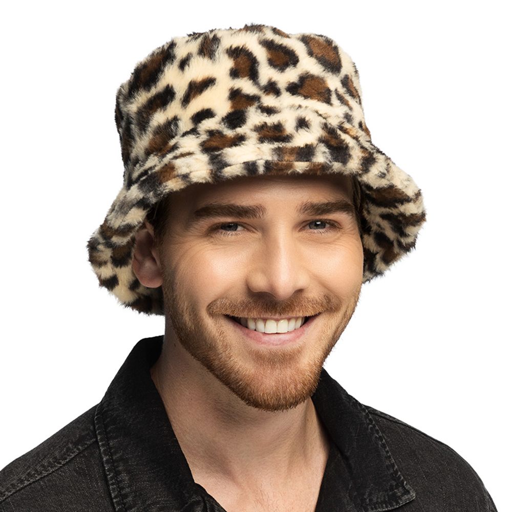 Bucket Hat i kunstpels Leopard