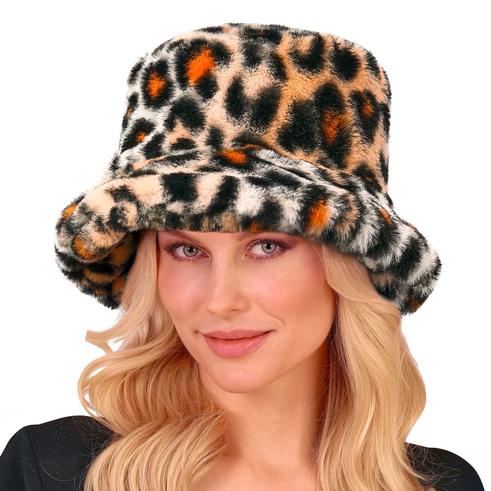 Bucket Hat i kunstpels Leopard