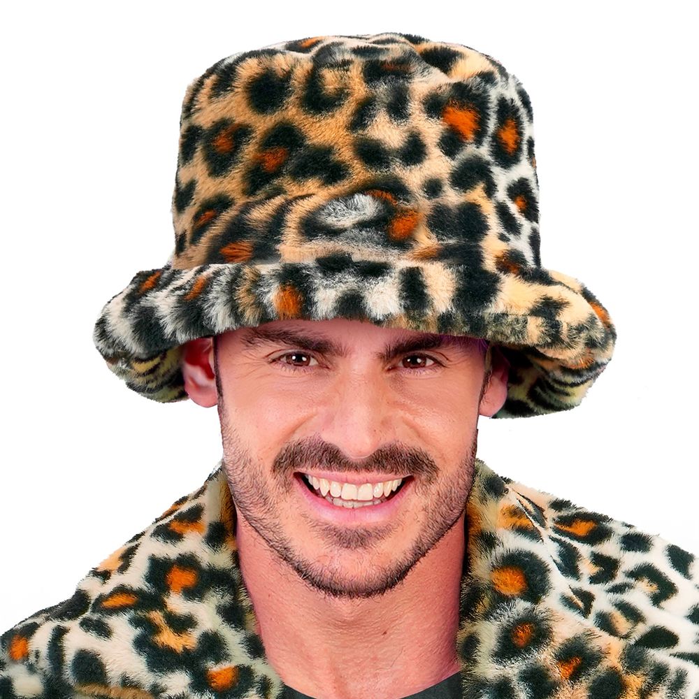 Bucket Hat i kunstpels Leopard