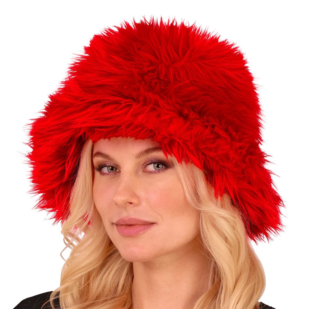 Bucket Hat Fluffy Rød