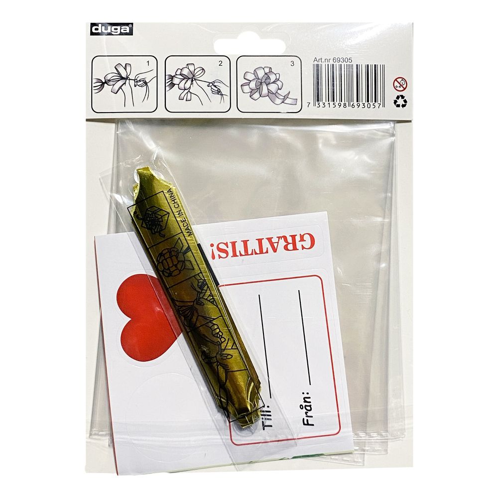 Sellofaanipussi Rusetilla ja Tarroilla