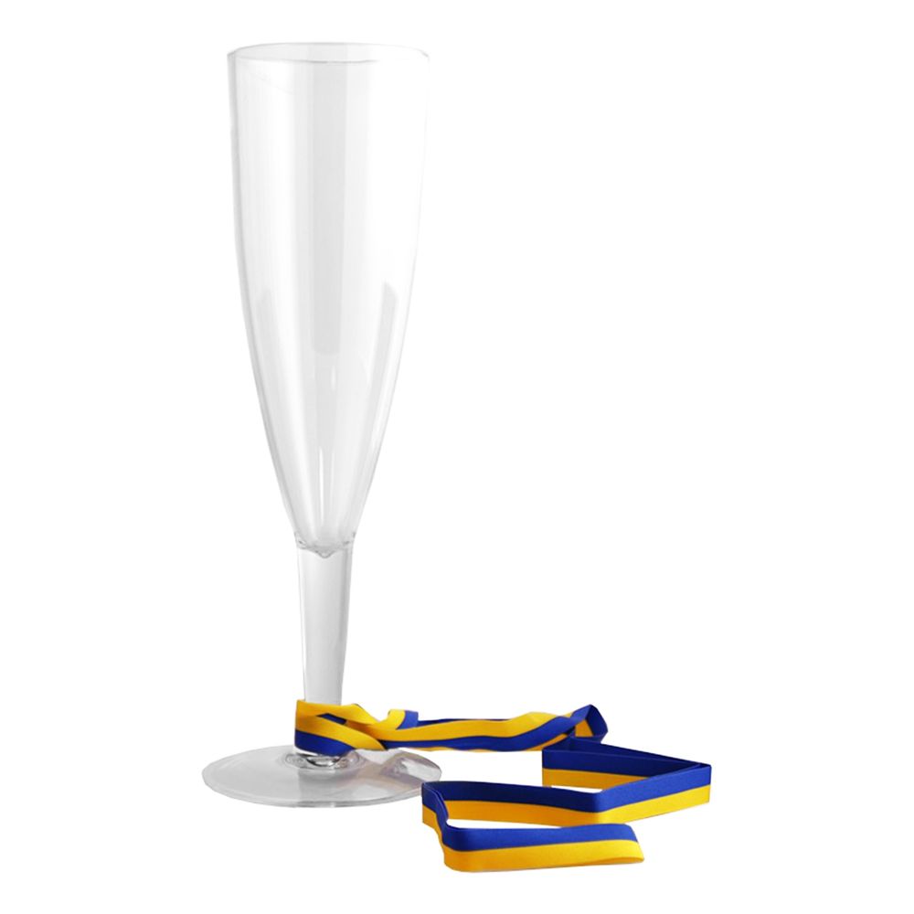 Champagneglas med Blåt/Gult Bånd