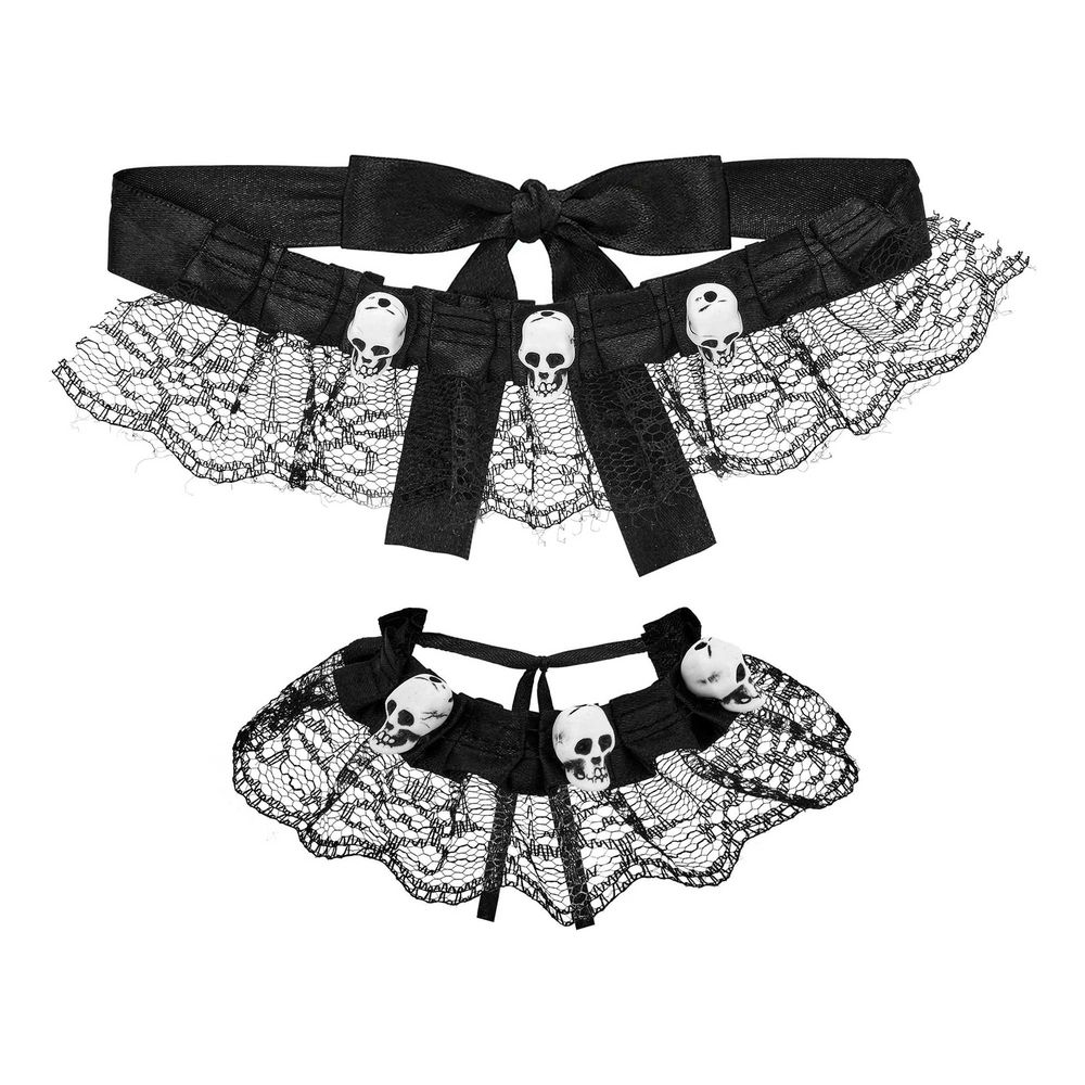 Choker & Armbånd med Dødningehoveder Sort