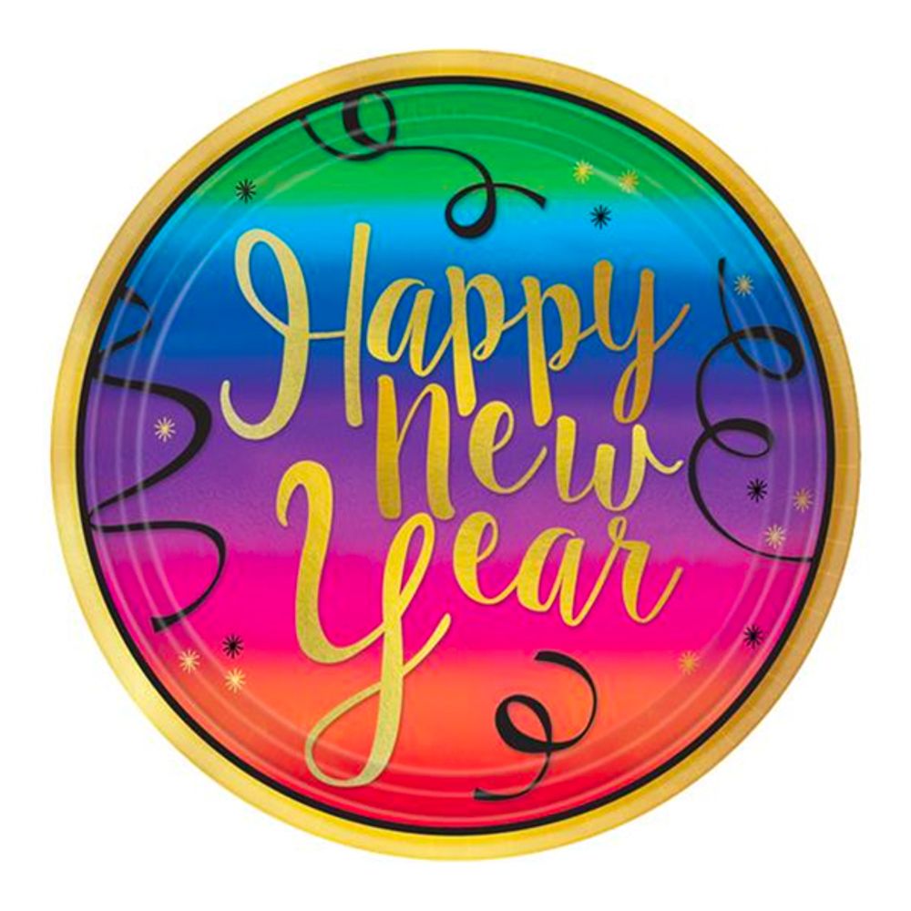 Papptallerkener Happy New Year Flerfarget