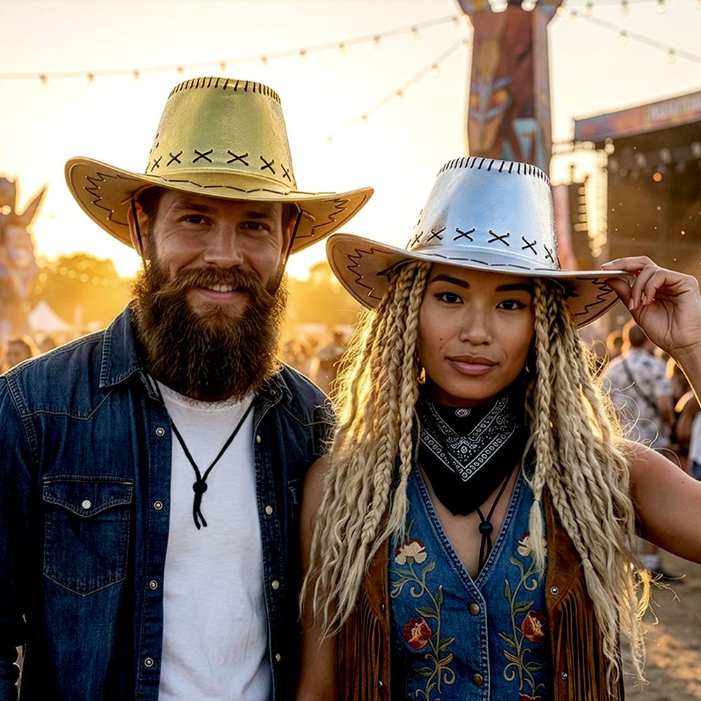 Cowboyhatt Guld med Sömmar