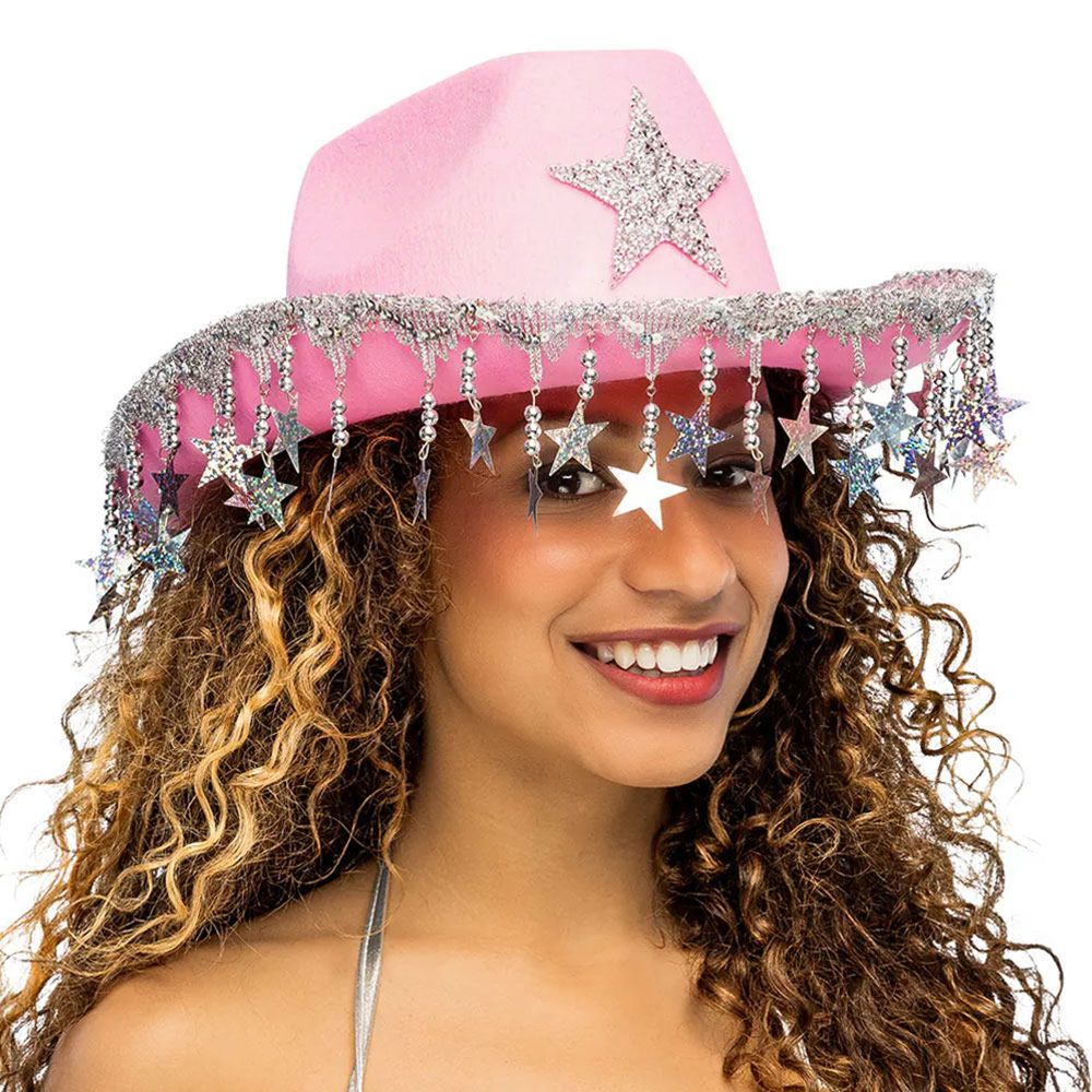 Cowboyhatt med Glitterstjerner Rosa