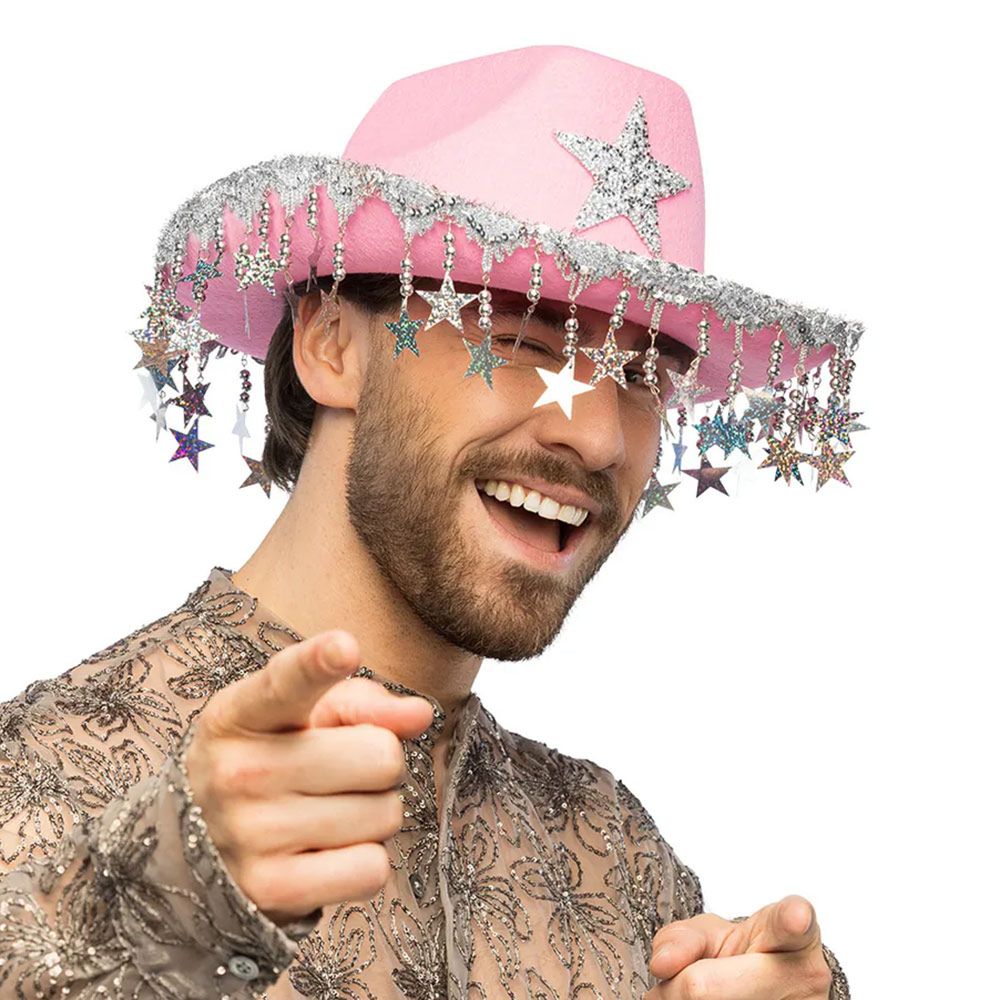 Cowboyhatt med Glitterstjerner Rosa