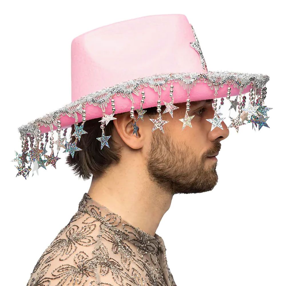 Cowboyhatt med Glitterstjerner Rosa
