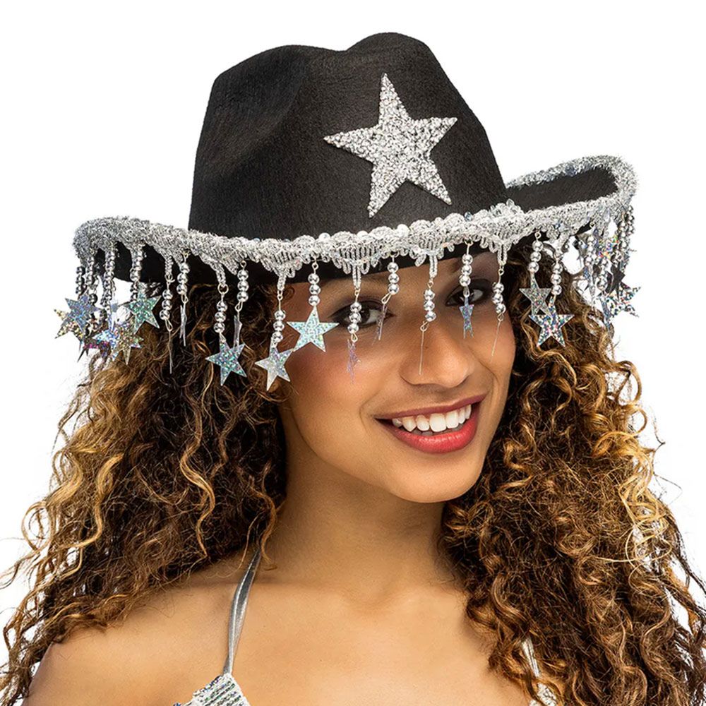 Cowboyhatt med Glitterstjerner Svart