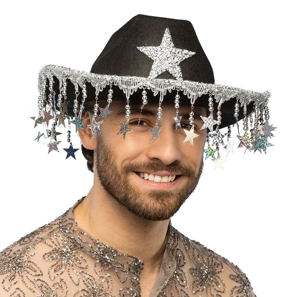 Cowboyhatt med Glitterstjerner Svart