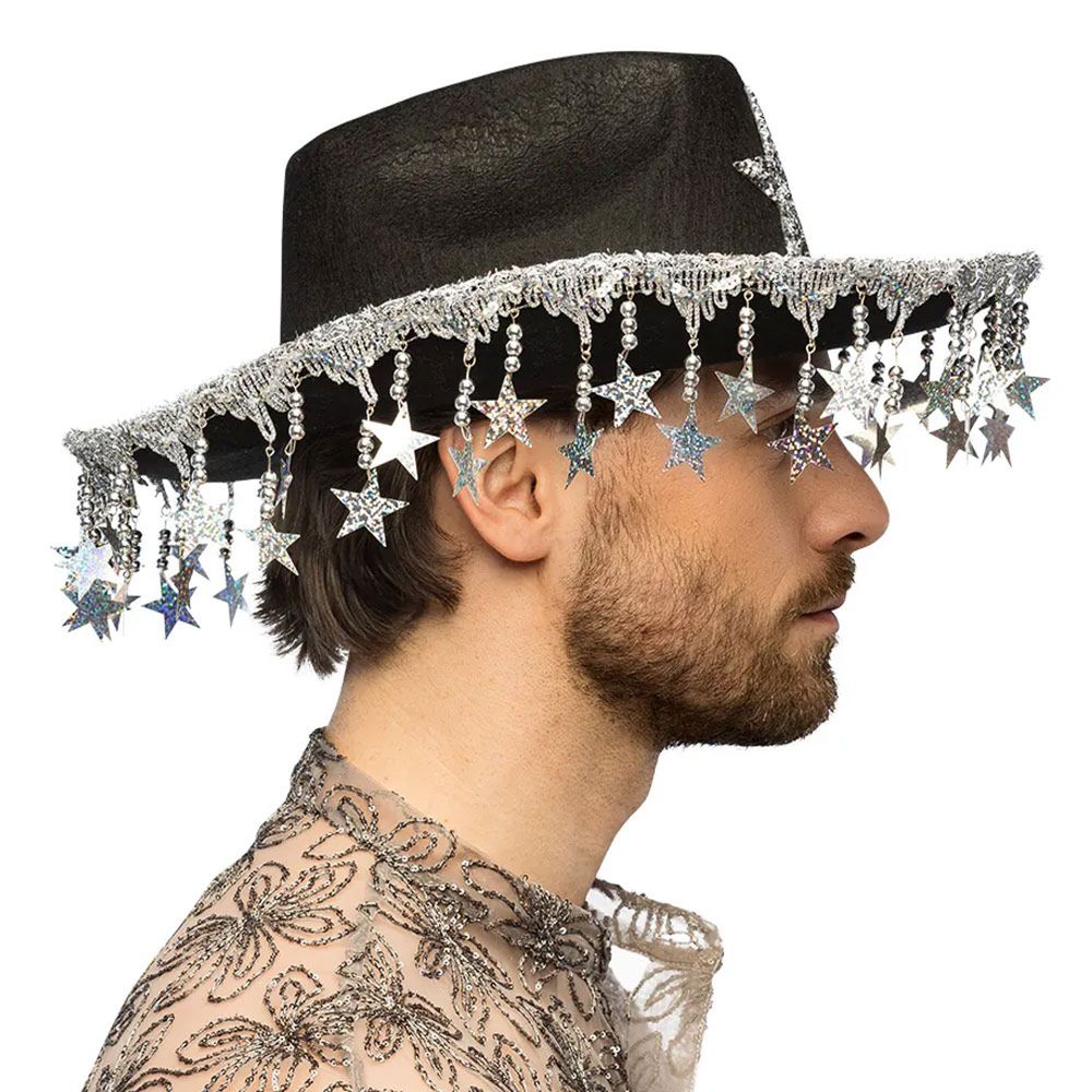 Cowboyhatt med Glitterstjerner Svart