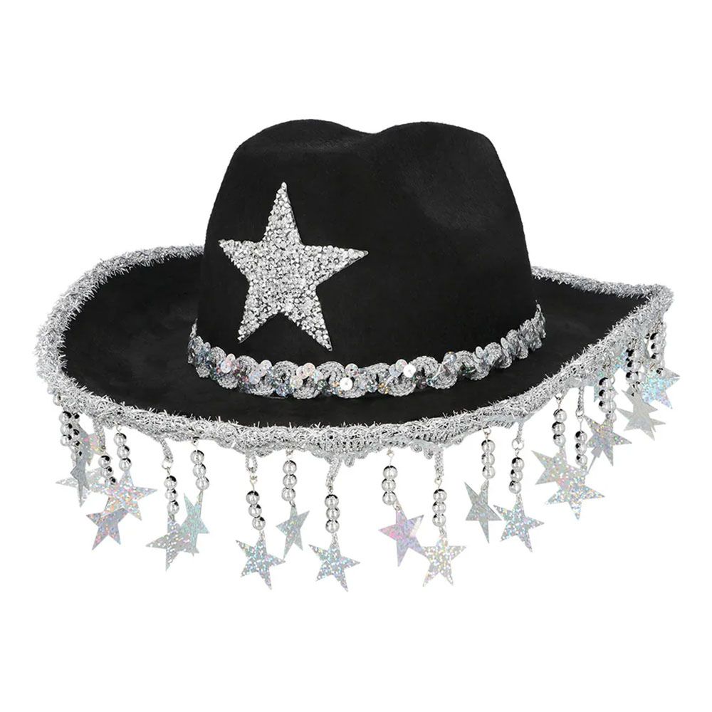 Cowboyhatt med Glitterstjerner Svart