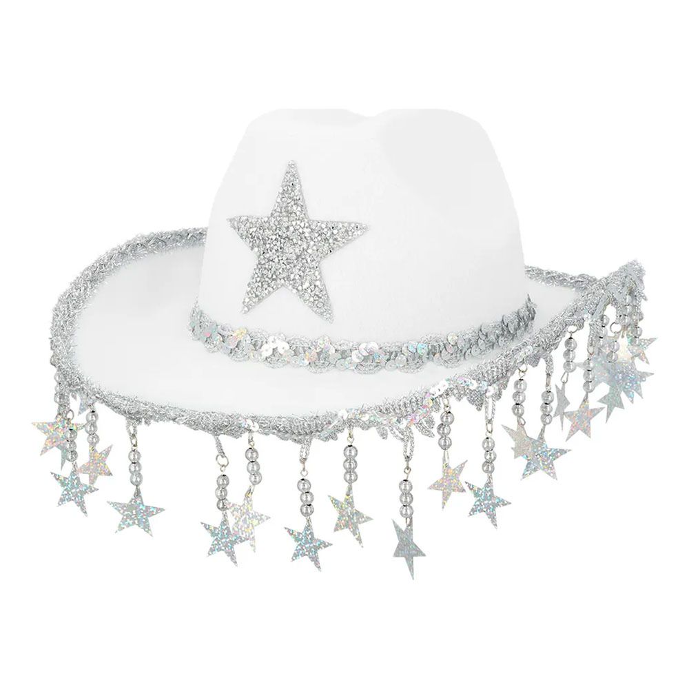 Cowboyhatt med Glitterstjerner Hvit
